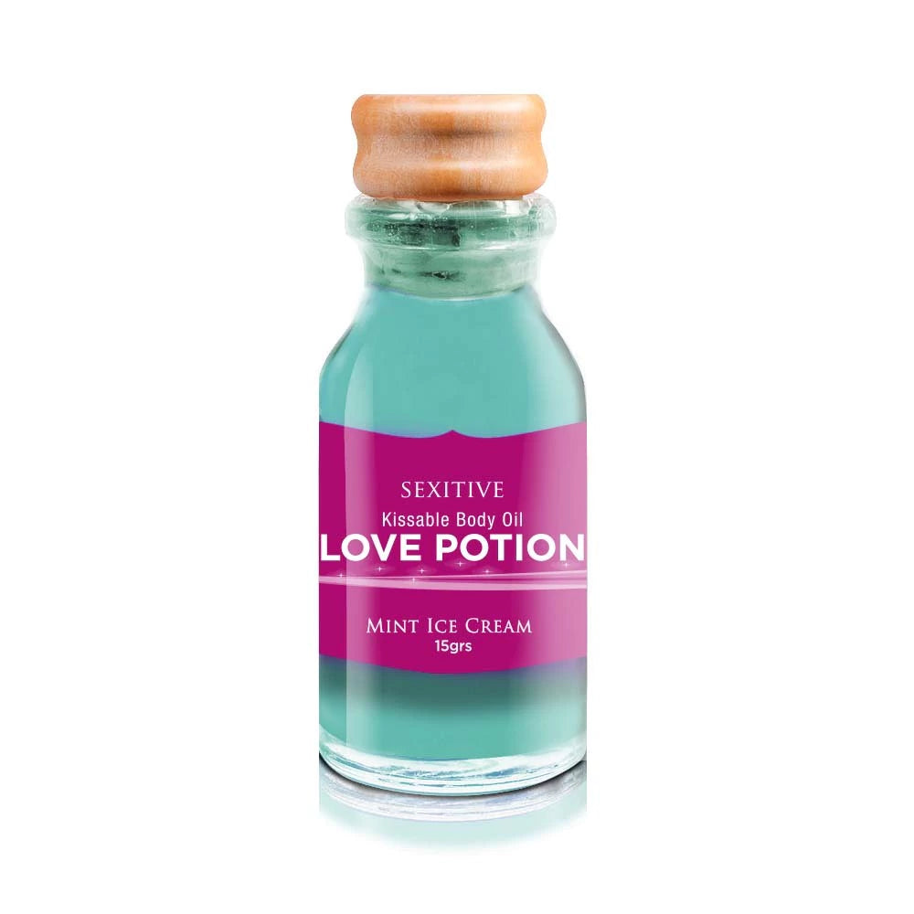 Aceites para masajes comestibles Love Potion frutilla, menta & dulce de leche