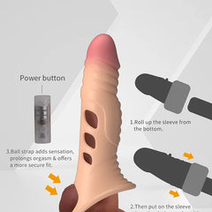 Funda Extensora de Pene con Vibración – Realista, Elástica y Texturizada (22 cm)