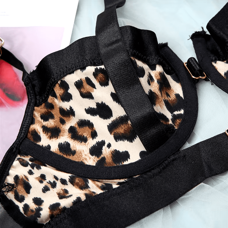 Body de encaje con Portaligas y corset Animal print  N°733