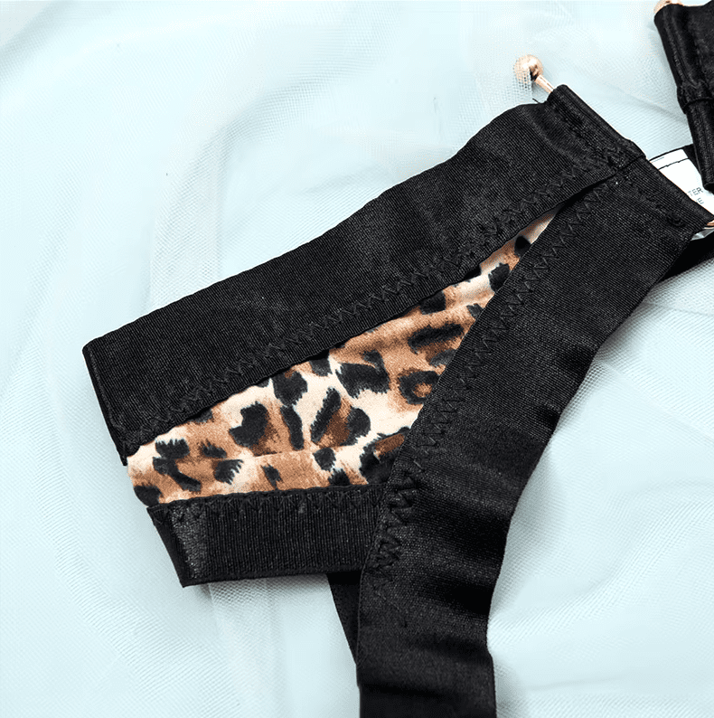 Body de encaje con Portaligas y corset Animal print  N°733