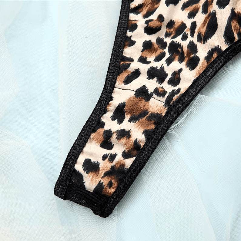 Body de encaje con Portaligas y corset Animal print  N°733