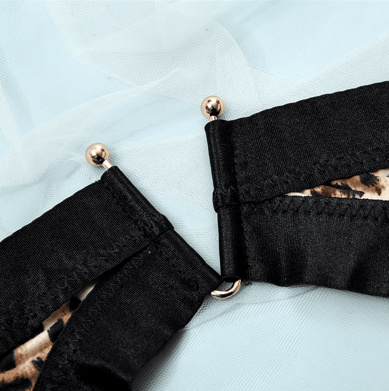 Body de encaje con Portaligas y corset Animal print  N°733