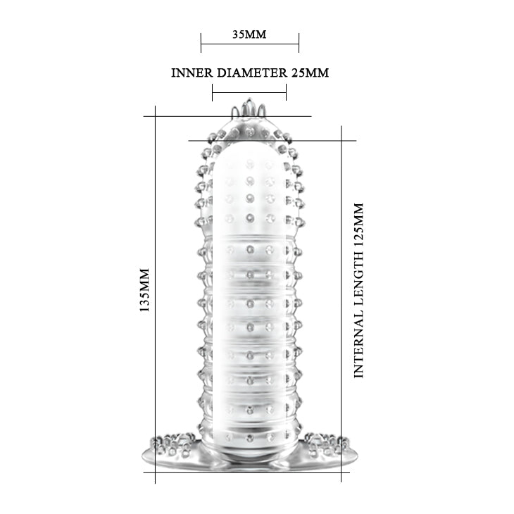 Funda de Pene Estimulante con Texturas 13,5 cm guía de dimensiones