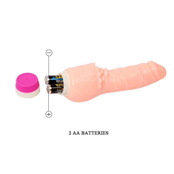 Vibrador Realista de Color Piel Curvo en Punta 19 cm puerto de baterías expuesto